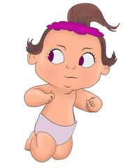 child in diaper Baby character cute little kid in diaper happy childhood small little one vector babies. Illustration toddler child newborn 