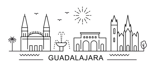 Guadalajara City Line View. Poster print minimal design. Mexico