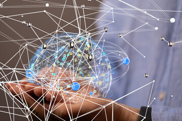Global network. Blockchain. 3D illustration. Neural networks and artificial intelligence. Abstract ...