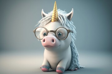 3D cute unicorn wizard cartoon. Generative AI