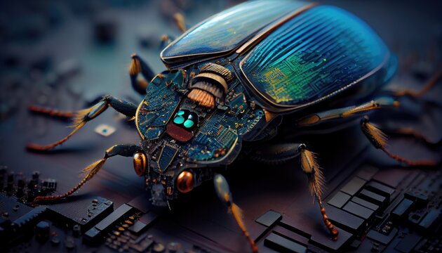 Illustration of Computer Bug on Mainboard, Metrix Bug, Digital Bug