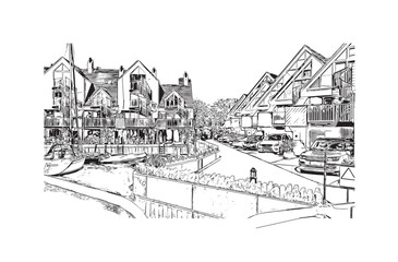 Building view with landmark of  Portsmouth UK. Hand drawn sketch illustration in vector.