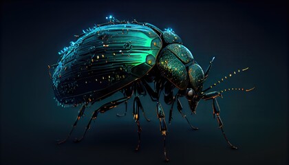 Naklejka premium Illustration of Computer Bug on Mainboard, Metrix Bug, Digital Bug