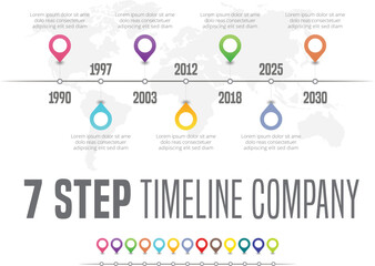 Abstract 7 steps Timeline infographics elements with icon. Vector illustration.