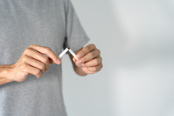 No smoking. Man stop smoke, refuse, reject, break take cigarette, say no. quit smoking for health....