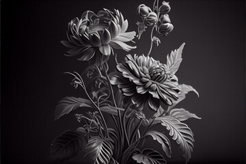 beauty of flowers black and white, Generative Ai
