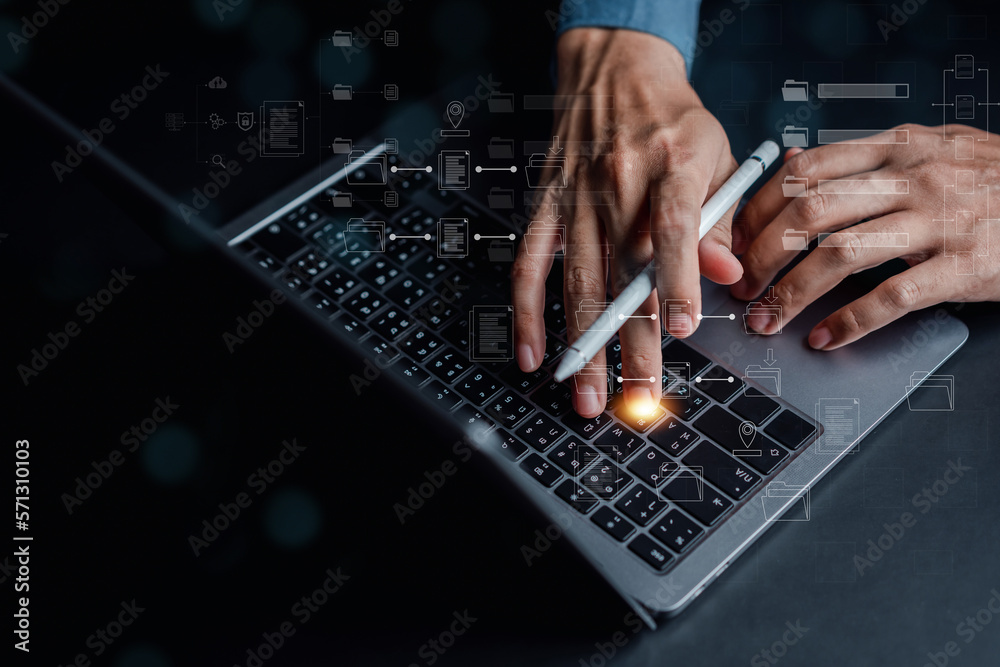 Aufkleber Document Management System, online documentation database and process automation to efficiently manage files, knowledge and documentation in enterprise with ERP. Corporate business technology, DMS