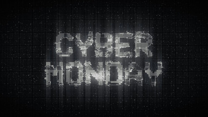 Cyber Monday advertising commercial text with glitch broken tv signal style