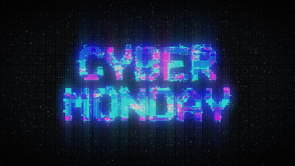 Cyber Monday advertising commercial text with glitch broken tv signal style