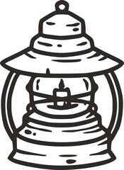 Paraffin lantern lamp outline element for camping in the forest or mountains adventure