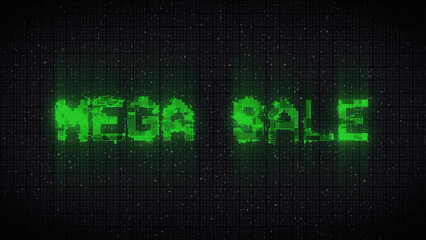 Fototapeta premium Digital text of glitch vhs effect over mega sale text