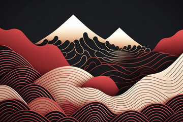 Fototapeta na wymiar Japanese background with line wave pattern and mountain created with Generative AI technology