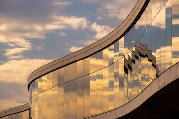 Sunset reflection in the windows of a building