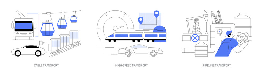 Transport modes abstract concept vector illustrations.