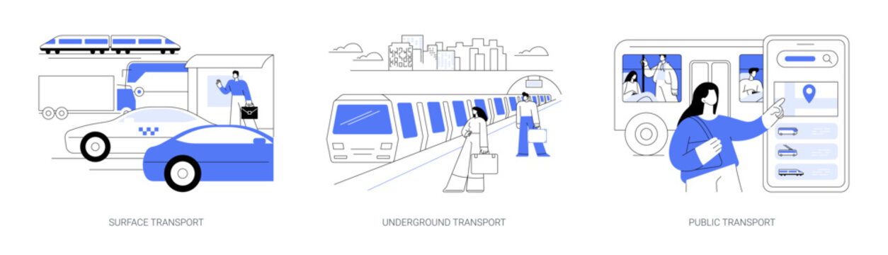 Public transport system abstract concept vector illustrations.