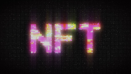 NFT or Non-Fungible Tokens Concept over glitch background
