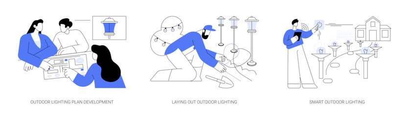 Outdoor landscape lighting abstract concept vector illustrations.