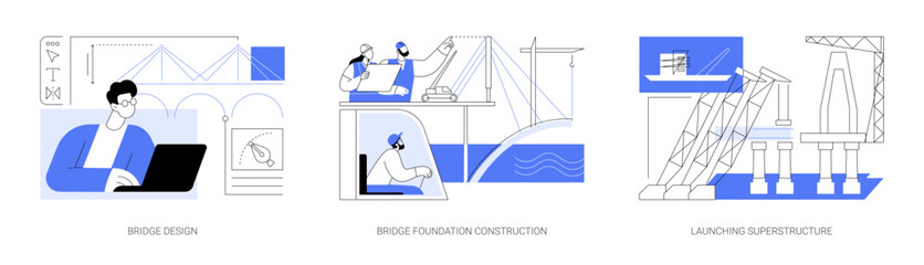 Bridge building abstract concept vector illustrations.