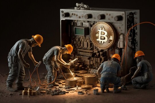 Bitcoin Mining -Figuren sch&uuml;rfen Krypto-W&auml;hrung - Generative AI