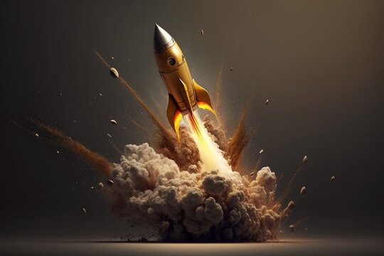 Too the Moon - Rakete in Gold mit Explosion und Rauch -  Börse Finanzen - steigende Kurse - Generative AI