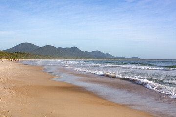 Empty beach in the early morning, the beach Praia da Barra da Lagoa in Florianopolis, Brazil