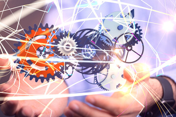 gear system data. Connecting lines and dots.Big data visualization