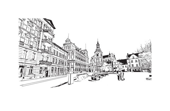 Building view with landmark of  Poznan Poland. Hand drawn sketch illustration in vector.
