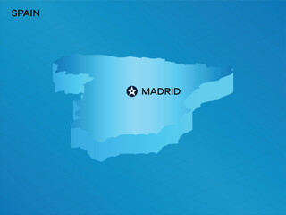 Spain 3D Isometric map with Capital Mark Madrid Vector Illustration Design