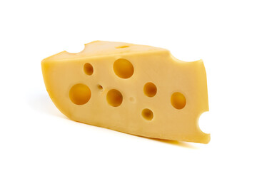 Maasdam cheese, isolated on white background.