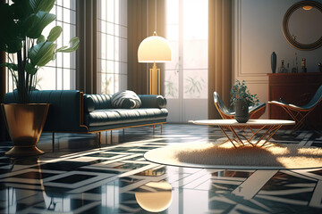 Mid Century modern living roomInterior Design - AI Generated