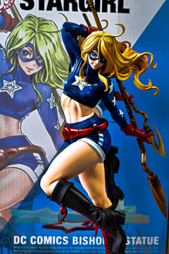 Las Vegas,NV - Feb 12, 2023 : A model of the STARGIRL DC COMIC character Courtney Elizabeth Whitmore. The model is from the Bishoujo collection from Kotobukiya Japan.