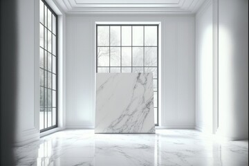 White marble flooring of interior decoration, studio backdrop for product background generative ai artwork