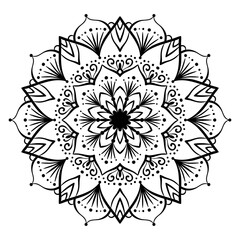 Flower mandala coloring page. Simple symmetric floral shape for mindful coloring
