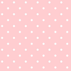 Pink and white polka dot pattern, seamless texture background. Minimal fashionable design. Polka dots trendy background, tile. For fabric pattern, card, decor, wrapping paper	 - obrazy, fototapety, plakaty