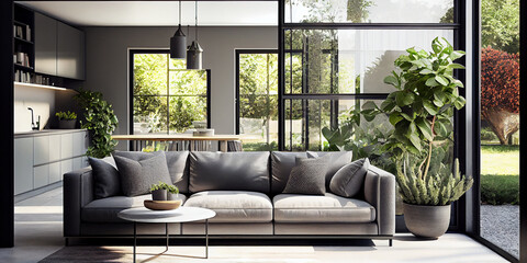 The Indoor Garden: A Modern and Bright Living Room in Harmony with Nature