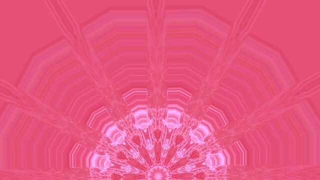video de m&aacute;ndala caleidoscopico con patr&oacute;n de repetici&oacute;n de varios movimientos cambiantes en colores blanco y rosa	