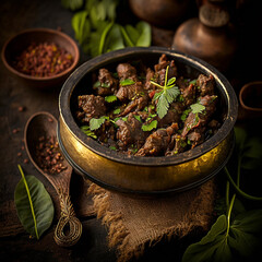 farm-to-table delight: a mouth-watering mutton liver fry or kaleji masala, a popular non-vegetarian dish perfect for slow food and home-cooked meals. Ai Generated Art.