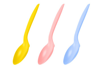 Plastic spoon isolated on white background. Disposable tableware set isolated with clipping path.
