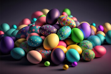 Fototapeta na wymiar a pile of colored easter eggs generative ai 