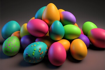 Fototapeta na wymiar a pile of colored easter eggs generative ai 