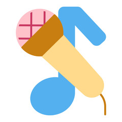 Microphone and musical note - icon, illustration on white background, flat color style