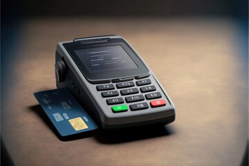 Obraz premium generic POS for debit and credit cards.This is a Royalty-free fictitious generative AI artwork that doesn't exist in real life