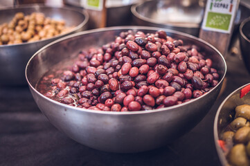 Marinated olives at the market.