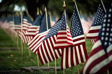 American flags to remember the Memorial Day generative ai