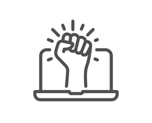 Empower line icon. Empowerment strength sign. Online protest fist symbol. Quality design element. Linear style empower icon. Editable stroke. Vector