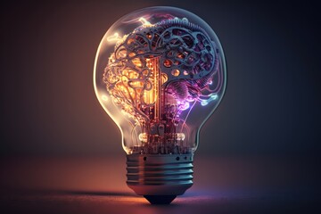 Artificial Intelligence digital concept abstract brains inside light bulb generative ai