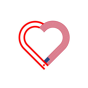 unity concept. heart ribbon icon of canada and united states flags. transparent png background