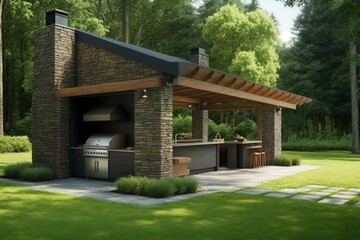 Country house ideas for the design of the site architecture of the barbecue area generative ai
