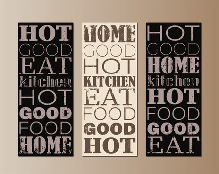 A set of posters on the theme of cuisine, food, fast food. Kitchen decor, banner, card. Vector elements.