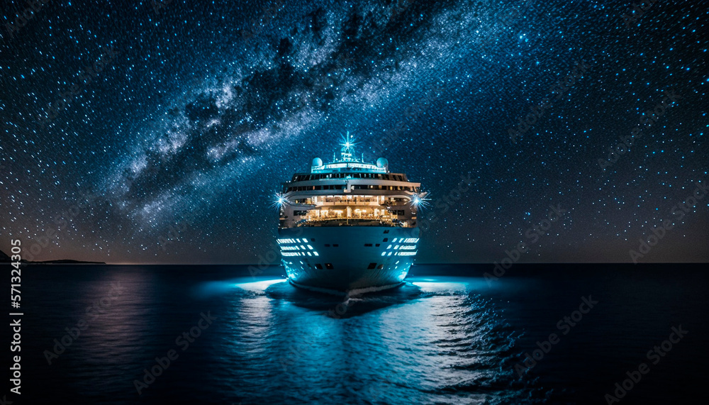 Wall mural cruise ship at night in the middle of the sea, generative ai